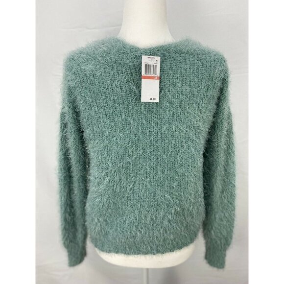 Freshman Juniors Women's Fuzzy V-Neck Sweater Gree - Picture 4 of 6